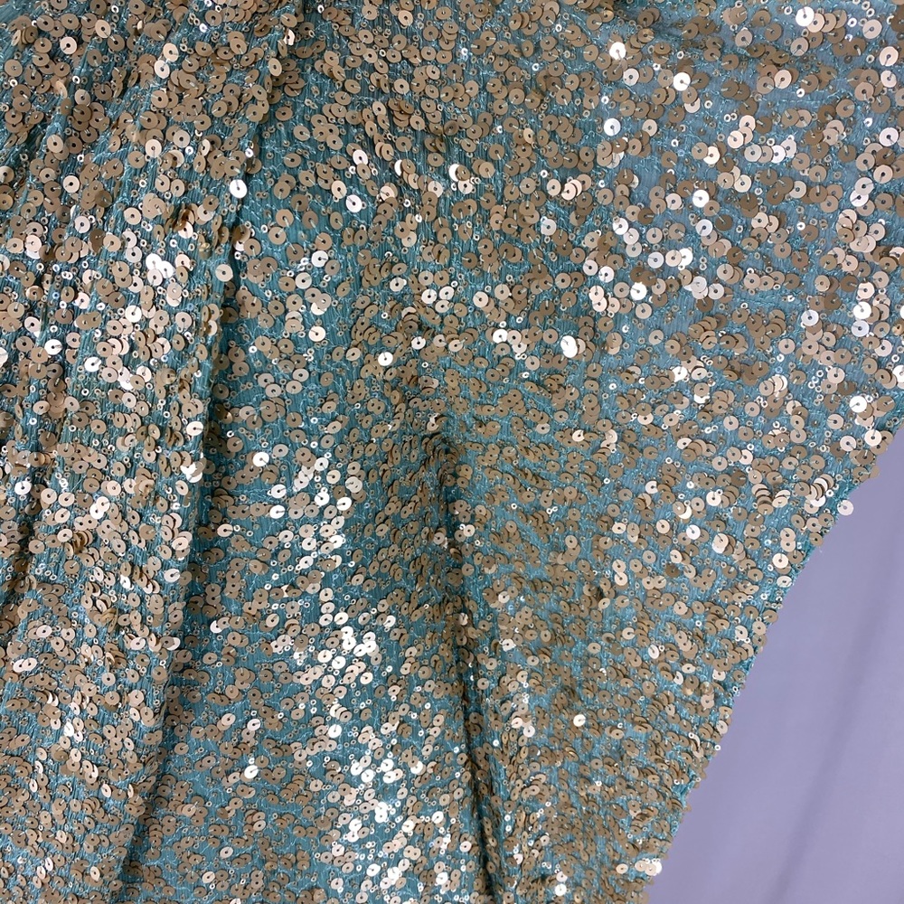 Badgley Mischka Aqua & Gold Sequin Occasion Dress - Picture 5 of 8